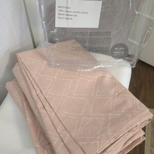 2 West Elm Curtain Panels Hidden Tabs Fragmented Squares Pink Dusty Rose 48x96